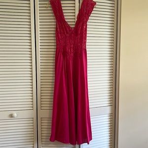 Hot Pink nightgown long sweep with hot pink lace bodice and lace straps